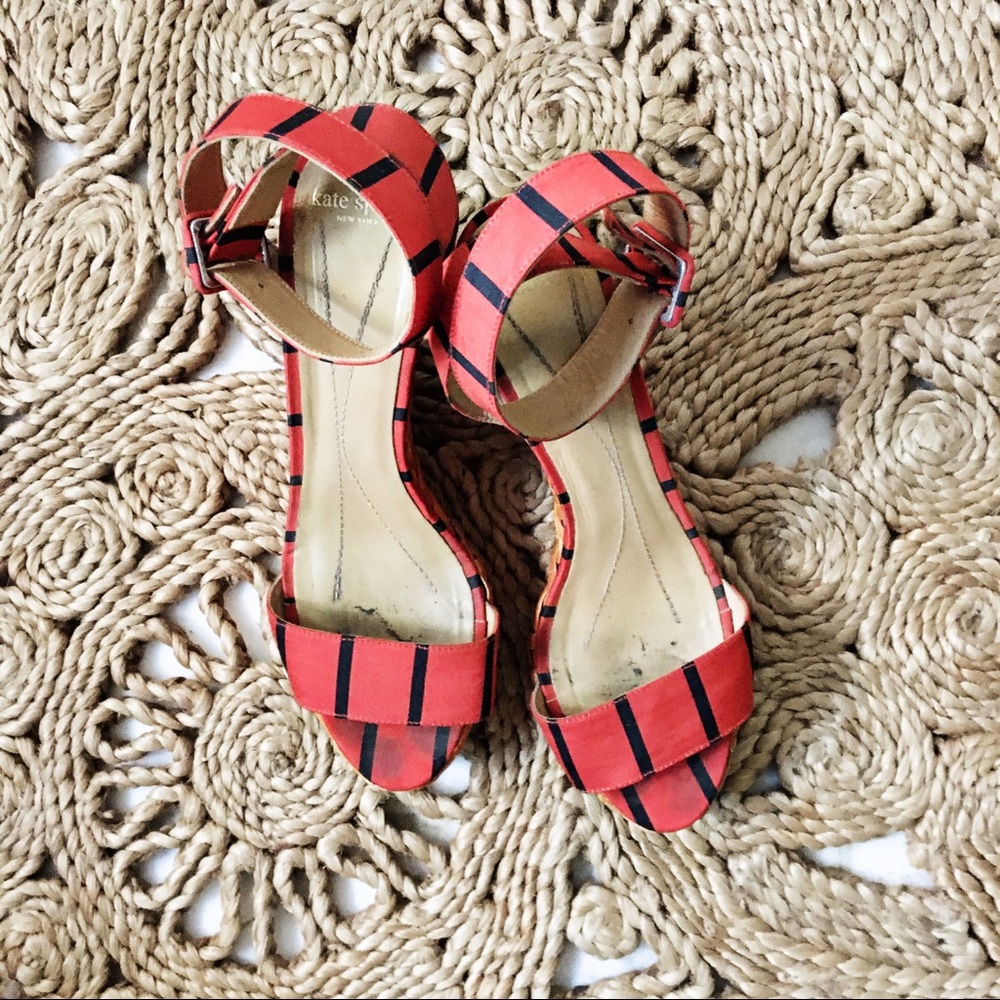 Kate spade basket weave wedge navy & deep orange
